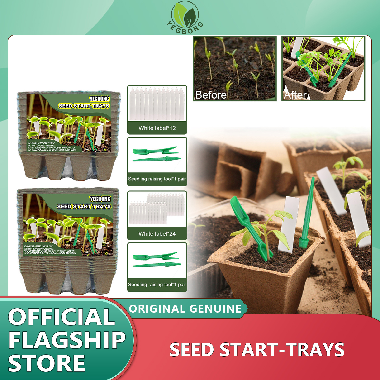 YEGBONG Biodegradable Nursery Pots Paper Tray Starting Garden Nursery Seedling Trays Plant Pots Planting Garden Supplies Seedling Tray Seedling Box With Big Holes Gardening Flower And Plant Pots Greenhouse Seed Planting Box With Lid（12/24pcs 12Hole ） ราคา 197 บาท*ส่งฟรี