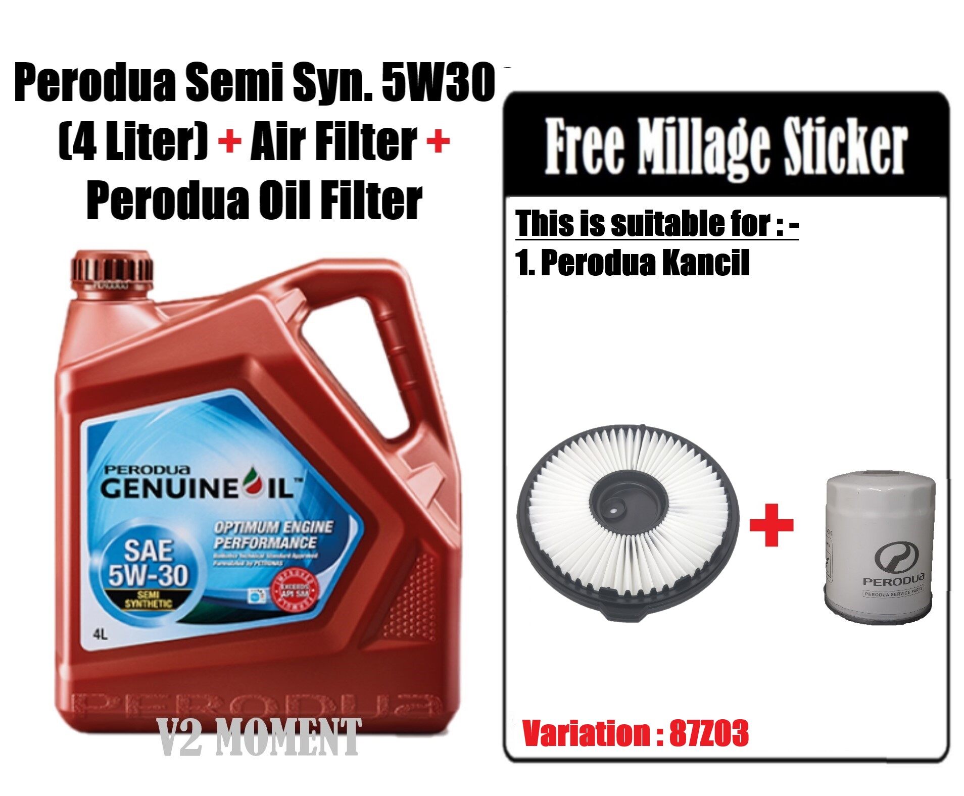 Perodua Semi Synthetic Engine Oil SAE 5W-30 4L+Perodua Oil Filter + Air Filter Koyoroki