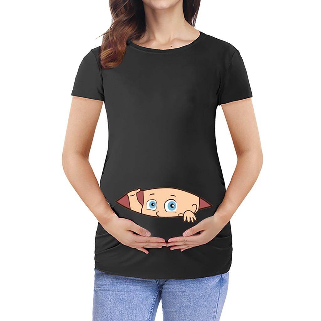 Dreambeautry Toko Wanita Hamil Pendek Kaos Gambar Kartun Atasan Kaos Baju Ibu Hamil
