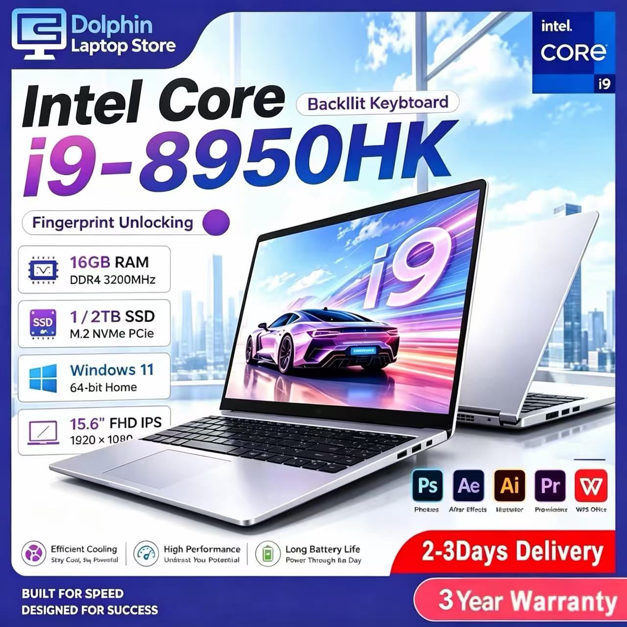 15.6 Inch FHD IPS Gaming Laptop Intel Core i9-8950HK 16GB DDR4 RAM 1/2TB SSD Windows 11 Backlit Keyboard Fingerprint Unlock Office Notebook Student Computers