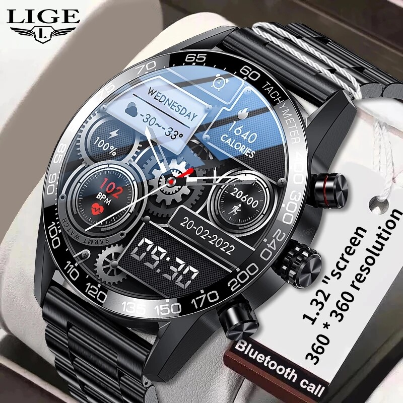 Lige đồng hồ thông minh màn hình amoled hd 360 đồng hồ thông minh gọi bluetooth cho nam dây đeo thông minh thời trang doanh nhân + hộp