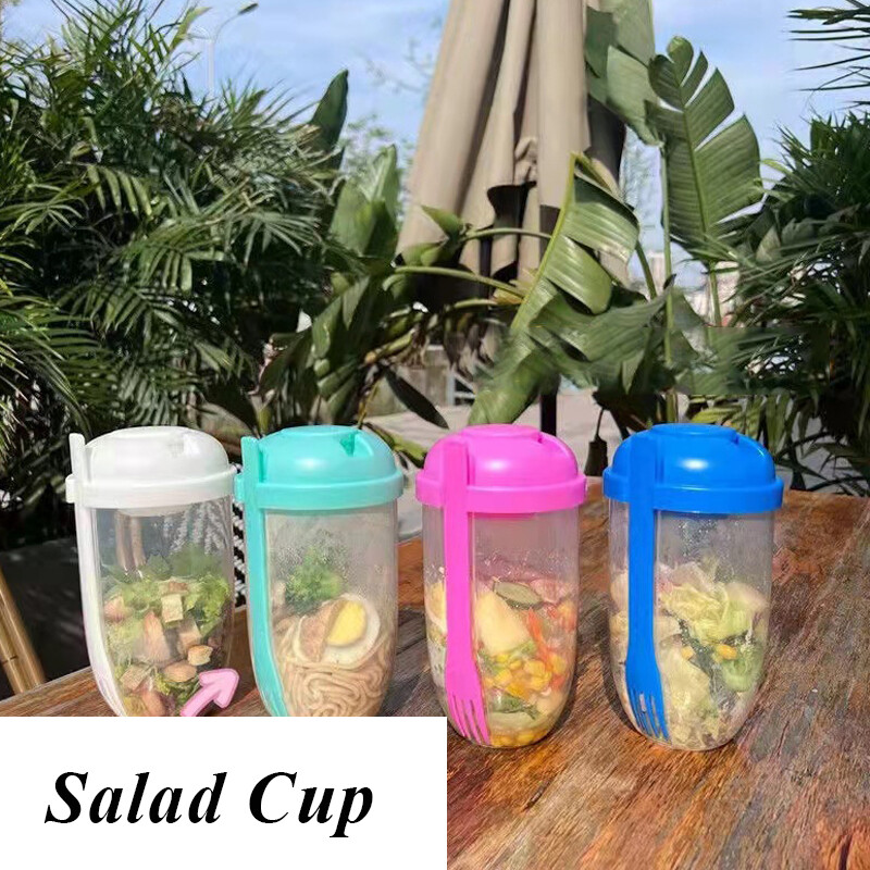 Gambar 1 PC Bottle Salad Container For Lunch Cup Typed Salad Container Portable Fruit Vegetable Cup Lunch Bento Box With Fork And Sauce Cup Bottle Food