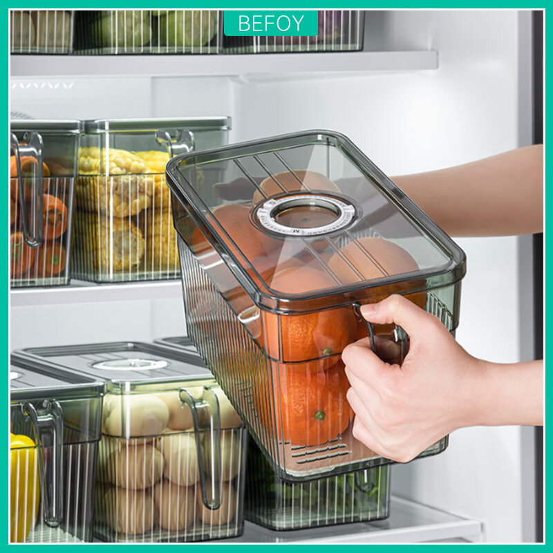 Gambar BEFOY PET Plastic Fridge Storage Containers Refrigerator Food Storage Box Refrigerator Organizer Food Storage Box Fruit Vegetable Storage Crisper With Cover