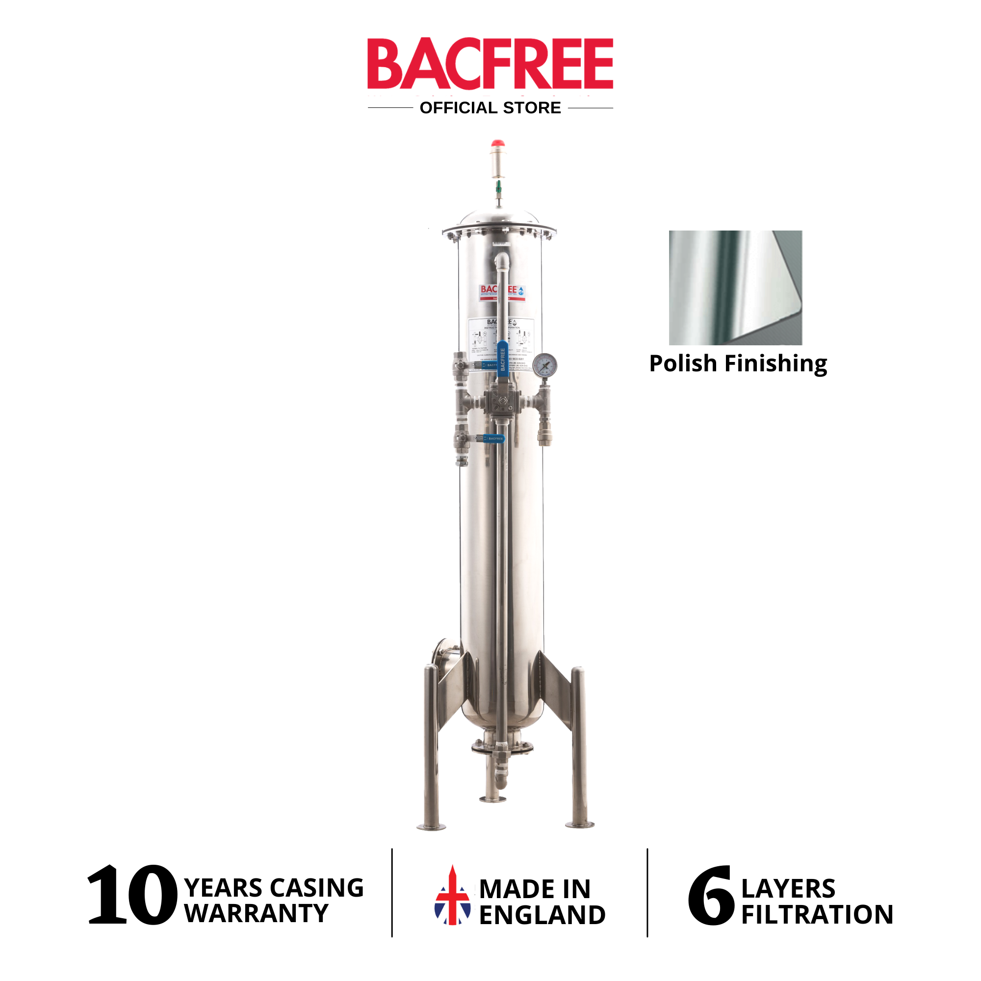 BACFREE ER19M Stainless Steel 304 Matte Finishing Outdoor Water Filters with 6 Layers MultiMedia Filtration (Free Installation)