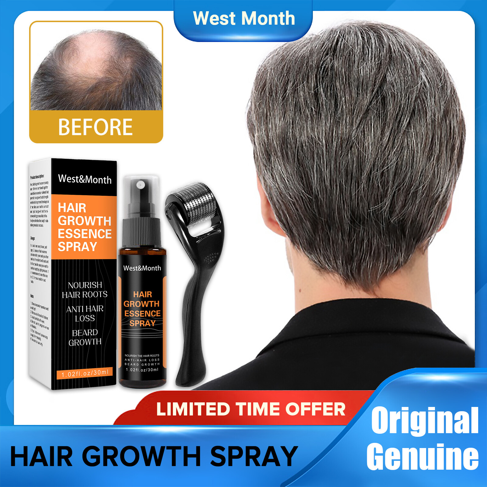 West month xịt mọc tóc bộ xịt tinh chất thảo dược mọc tóc dầu xả điều trị rụng tóc xịt dầu dưỡng râu tóc kèm con lăn bộ lăn chăm sóc tóc kèm con lăn serum dưỡng tóc chống rụng tóc bộ tăng cường mọc râu tóc