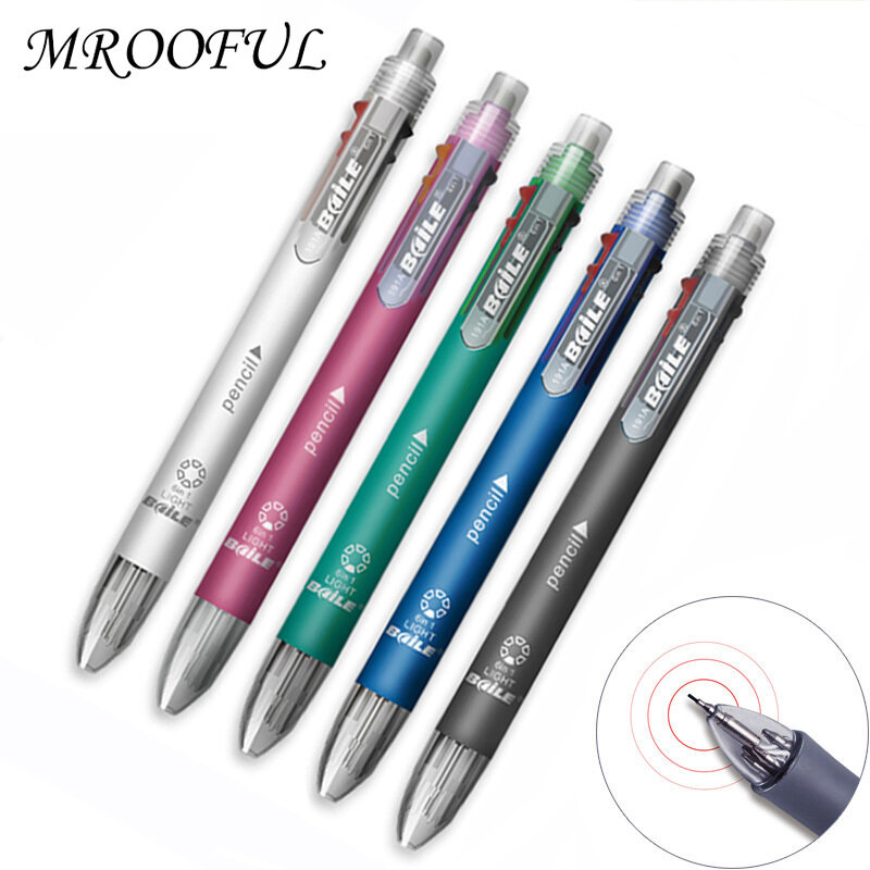 5 bút đa năng 6 trong 1 cái/lốc với bút bi 5 màu 0.7mm bộ ruột bút chì cơ 0.5mm bút nhiều màu