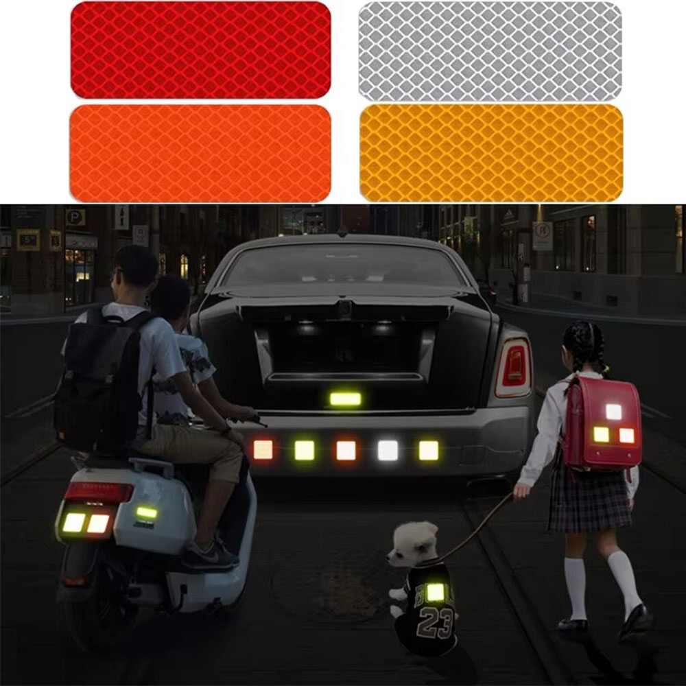 10pcs 3*8cm Car Bumper Reflective Stickers Reflective Warning Strip Tape Secure Reflector Stickers Decals Safety Warning ราคา 11 บาท*ส่งฟรี