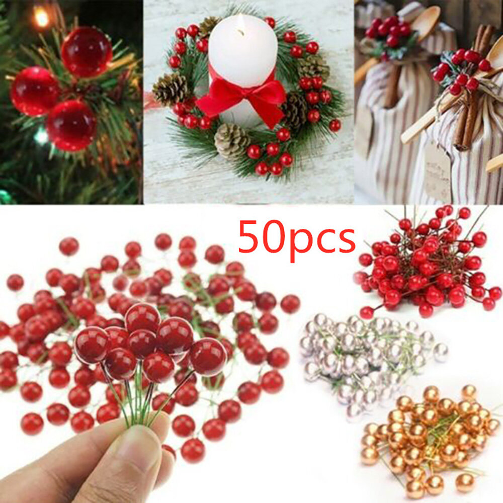 Cái/gói 50 quả mọng đỏ giáng sinh holly branch, vòng hoa trang trí thủ công