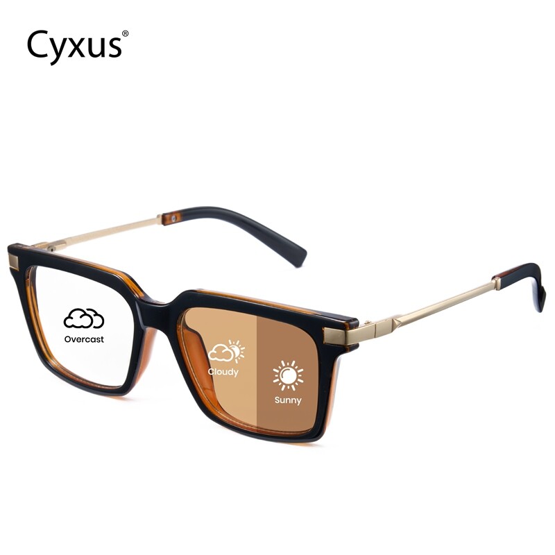 Cyxus anti-blue light photochromic glasses square frame made of PC + zinc alloy 8325 ราคา 592 บาท*ส่งฟรี