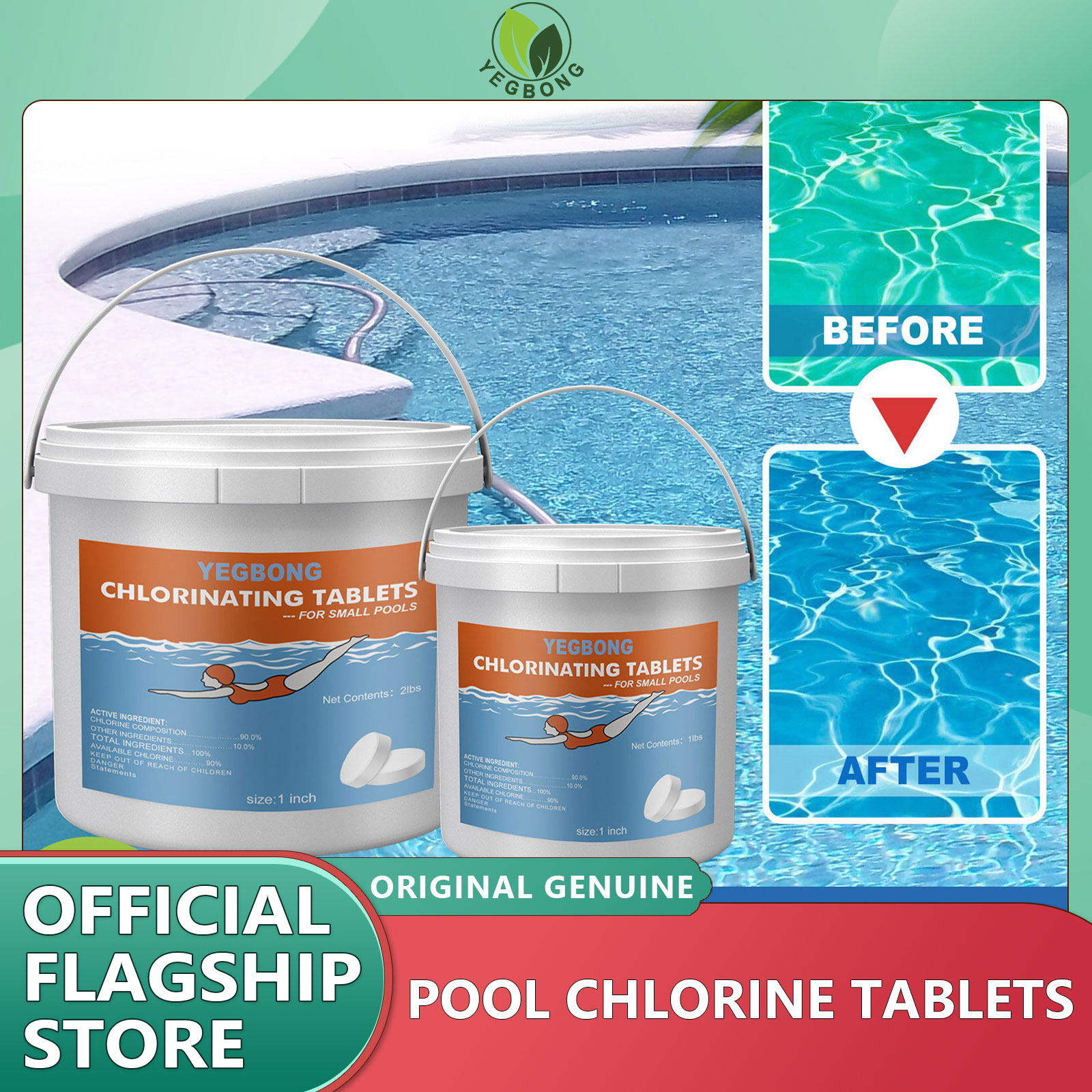 YEGBONG Tablets for Swimming Pools Cleaning Effervescent Tablets Odor Remover Effervescent Tablets Slow Dissolving Fast-Acting Tablets Pool Chlorine Tablets, Chlorine Tablets for Hot Tub Plunge Pools and Spas ราคา 443 บาท*ส่งฟรี