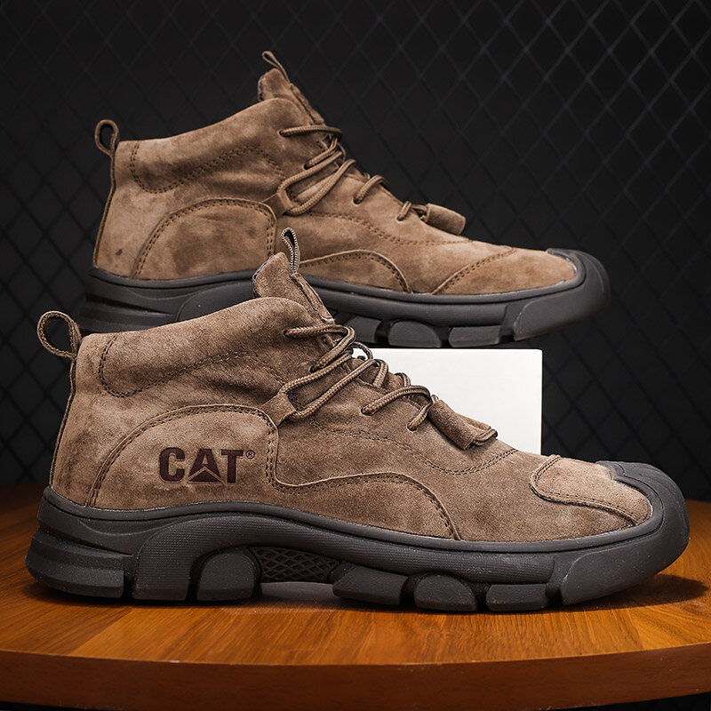 Caterpillar Sâu Bướm nam cổ cao Bốt Da Thật giày thường ngoài trời không trơn trượt Giày đế bệt bốt Martin da lộn cho nam giới