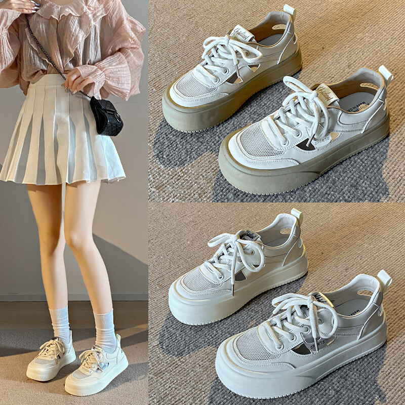 Mùa Hè màu trơn Nền Tảng phong cách hàn quốc Của Phụ Nữ Sneakers Giá Đặc Biệt Của nữ thoáng khí Sneakers thời trang mới Đa Năng Xu Hướng Giản Dị giày nữ