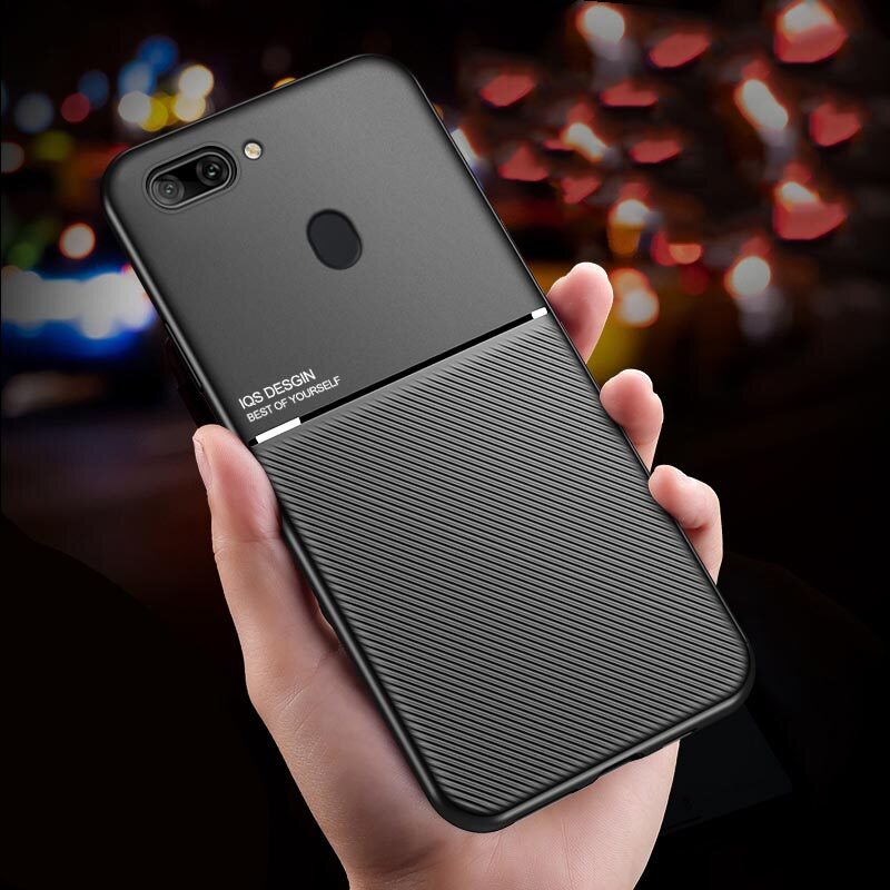 Ốp điện thoại cho oppo r15 phiên bản tiêu chuẩn, ốp cho oppo r15 dream edition, vỏ từ tính ốp lưng chống sốc siêu mỏng vải chéo hỗ trợ xe hơi
