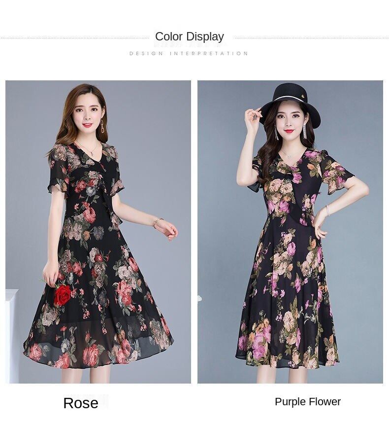 2012 new dress women's summer dress large size printed skirt big brand high-end temperament floral mother Medium-length dress