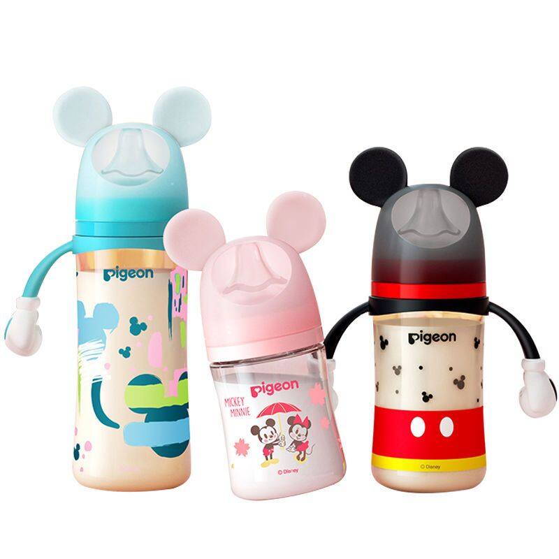 Bình sữa Pigeon Thật trẻ em Cổ rộng Mickey Minnie SofTouch™ PPSU Bình sữa có tay cầm