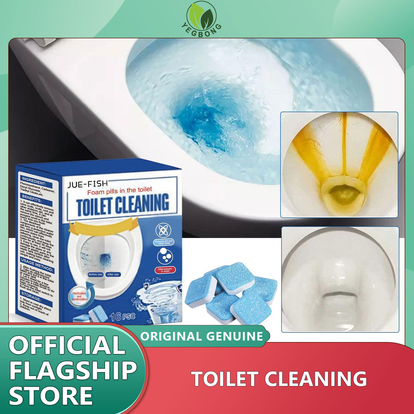 JUE-FISH Toilet Bowl Cleaner Tablet Automatic Toilet Bowl Cleaner Effervescent Tablet For Toilet Fast Remover Urine Stain Deodorant Automatic Toilet Cleaning Effervescent Tablet Toilet Detergent Quickly Removes Urine Stains Dirt Deodorant ราคา 190 บาท*ส่งฟรี