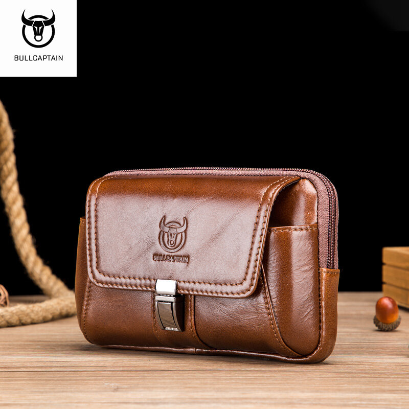 BULLCAPTAIN Giản Dị Vành Đai Túi Đeo Vai Người Đàn Ông Của Vintage Túi Đeo Hông Bằng Da