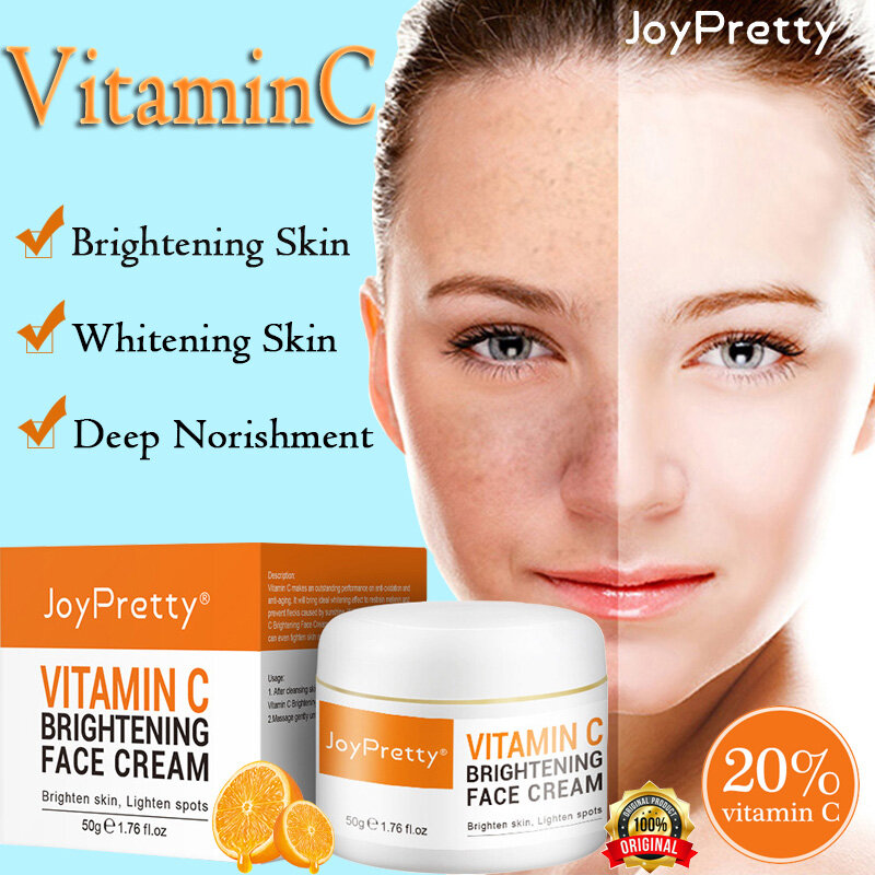 Gambar VC cream Whitening cream Freckle cream 50g Quick spot lightening No rebound Lightening fine lines Moisturizing Brightening skin tone Face cream Herbal effectively removes age spots Pregnancy spots Genetic spots Sunburn Dull skin Fast and permanent