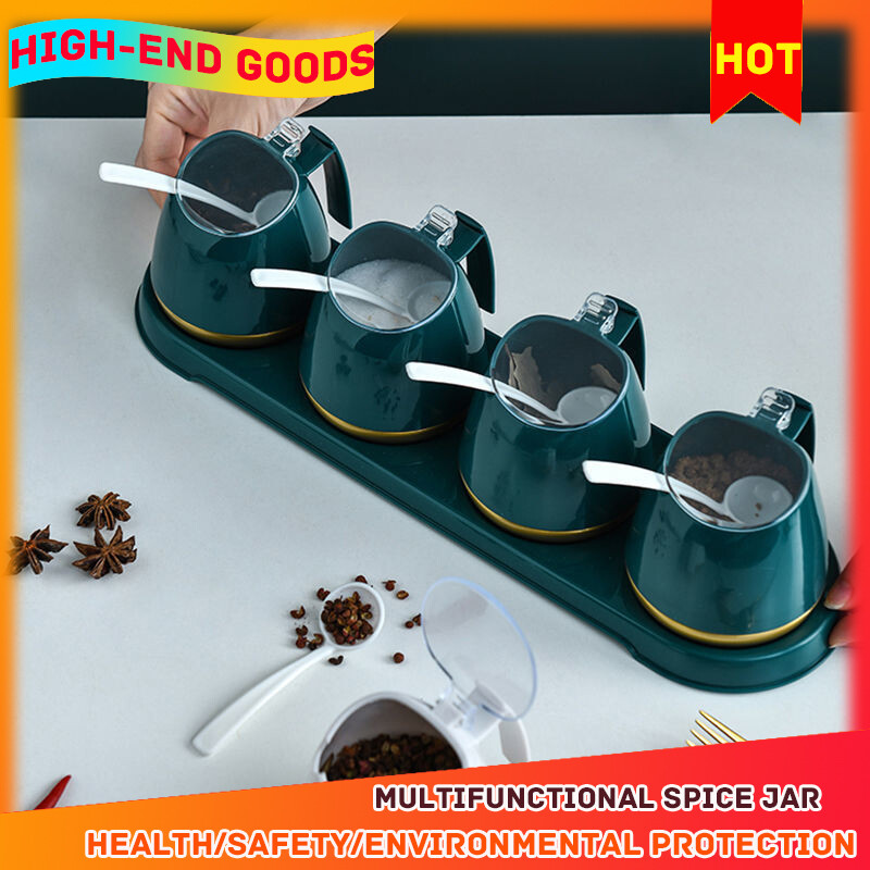 Gambar ?100% Quality Assurance? Light Luxury Seasoning Combination Set Seasoning Box Seasoning Bottle Jar Household Kitchen Supplies Oil Salt Sauce Vinegar Storage Box