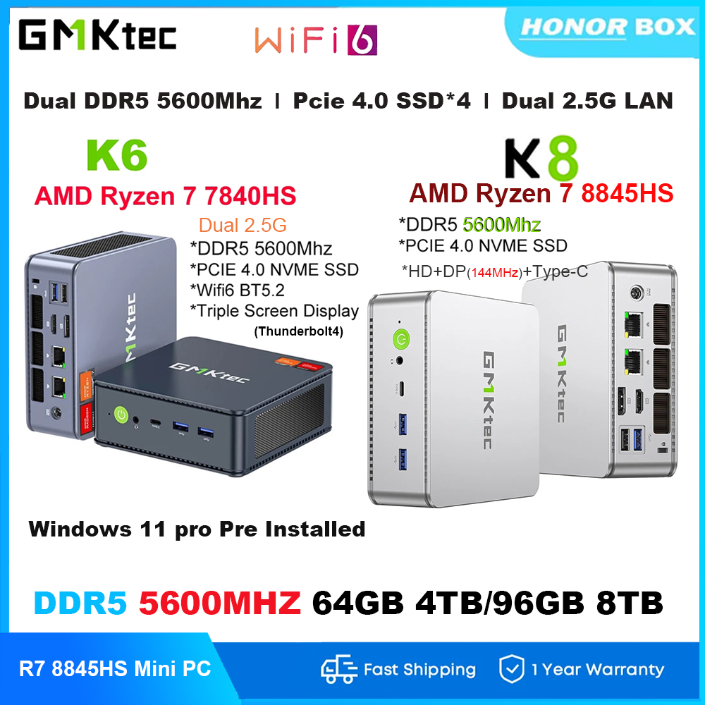 Gmktec mini PC AMD Ryzen 7 8845hs DDR5 32GB 2TB M.2 pcie4.0 SSD Windows 11 pro dual 2.5G LAN WiFi 6e bt5.2 desktop gaming computers ราคา 14,529 บาท*ส่งฟรี