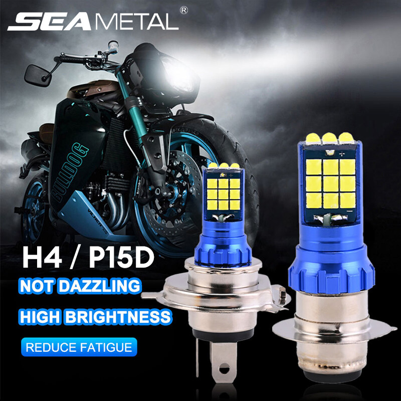 SEAMETAL Motorcycle Headlight H4 P15D Headlamp White 6500K 9V
