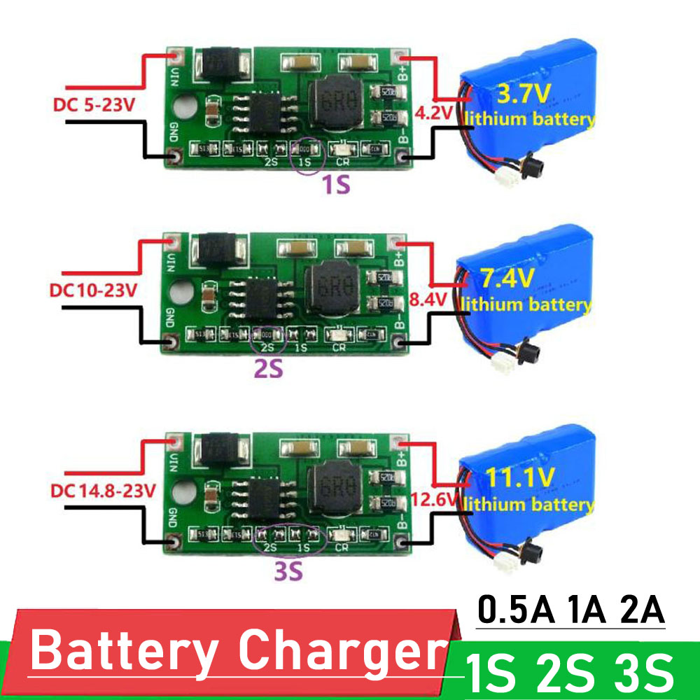Mô đun sạc pin lithium li-ion 1s 2s 3s buck dc 5v-23v 6v 9v 12v 15v 18v đến 4.2v 8.4v 12.6v cho 3.7v 7.4v pin 11.1v