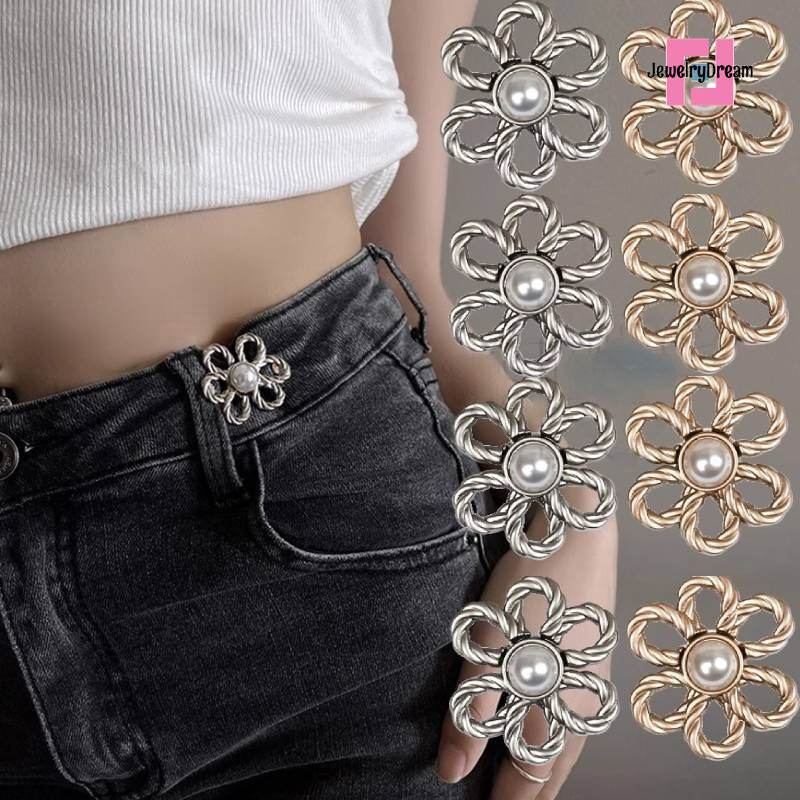 Sell at a Loss  2Pcs Tighten Waist Metal Fixed Buttons Vintage Flower