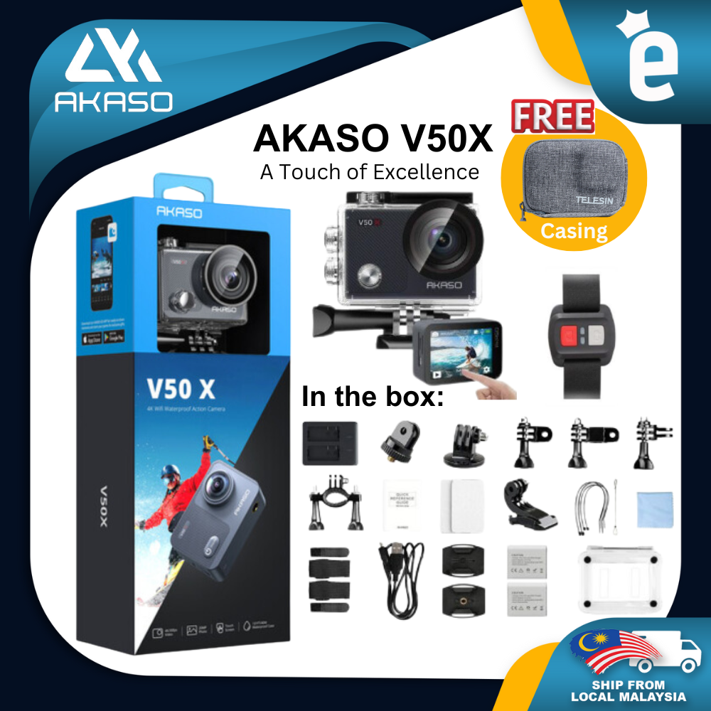 AKASO V50X Native 4K/30fps WiFi Action Camera with 2'' EIS Touch Screen 131  Feet Waterproof Camera Remote Control Sports Camera