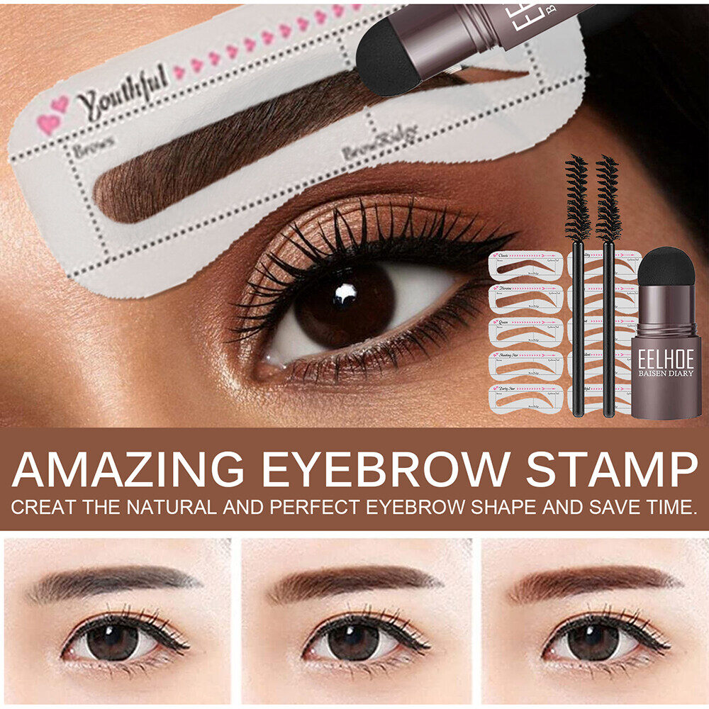 Gambar One Step Eyebrow Stamp Shaping Kit Eyebrow Seal Styling Hairline Contour Trimming Eyebrow Powder Repair Brow Print Styling 10 Templates Makeup Kit ??? eye brow celak mata ??? eye shadow palette eyeliner waterproof