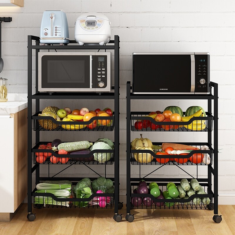 Gambar Stainless steel kitchen laden shelf floor type multilayer household fruit vegetables receive basket pot put food storage shelves