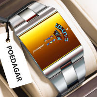 POEDAGAR นาฬิกานำสมัยใหม่สำหรับผู้ชาย Jam Tangan Digital สี่เหลี่ยมหแตนเลสที่ไม่เหมือนใครกันน้ำ