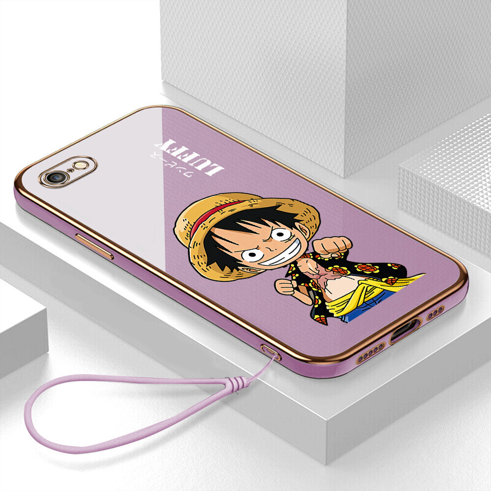 Ốp Lưng iPhone 6 6s 7 8 Plus Ốp Lưng Phim hoạt hình Luffy Sang trọng Mạ 6D Mạ silicone mềm Khung hình vuông sáng bóng