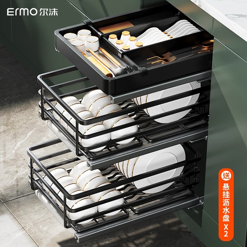 Gambar Pull basket of kitchen cabinets flavor small dish rack stainless steel double drawer ark of hutch of orbital receive a bowl of basket