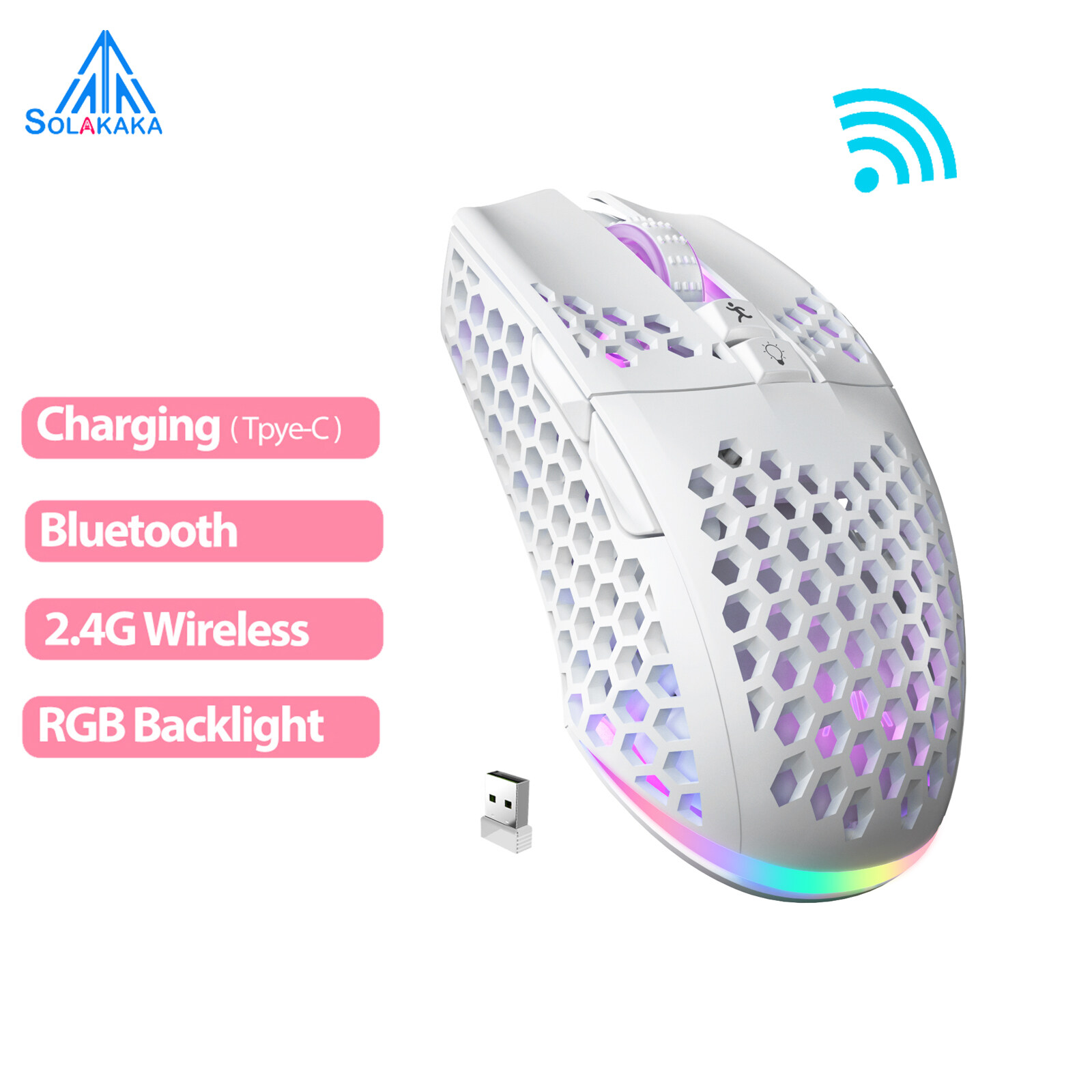 SOLAKAKA Bluetooth + 2.4G Không Dây Chuột Chơi Game 3 Chế Độ RGB Có Thể Sạc Lại 800-4000 DPI Với Hộp Tổ Ong, Quang Học Công Thái Học Máy Tính Chơi Game Chuột Cho Máy Tính Xách Tay PC(SM600)