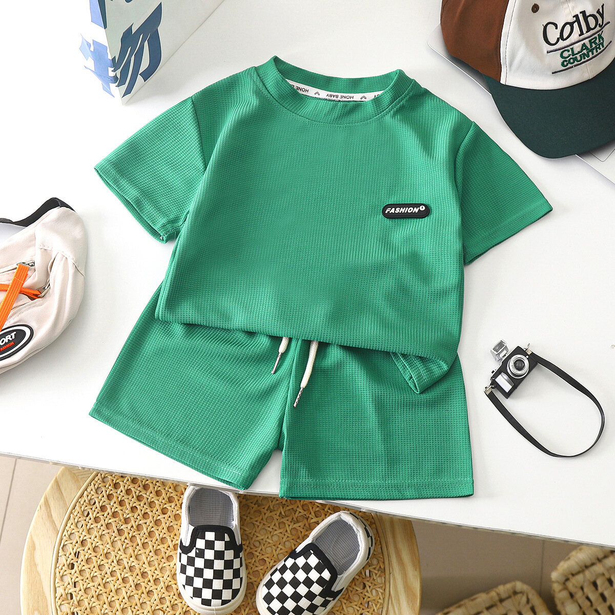 Kids Short Sleeve Clothes Solid Color Set T-shirt Children Boy Fashion Shorts Tshirt Sets Boys Clothing - 6