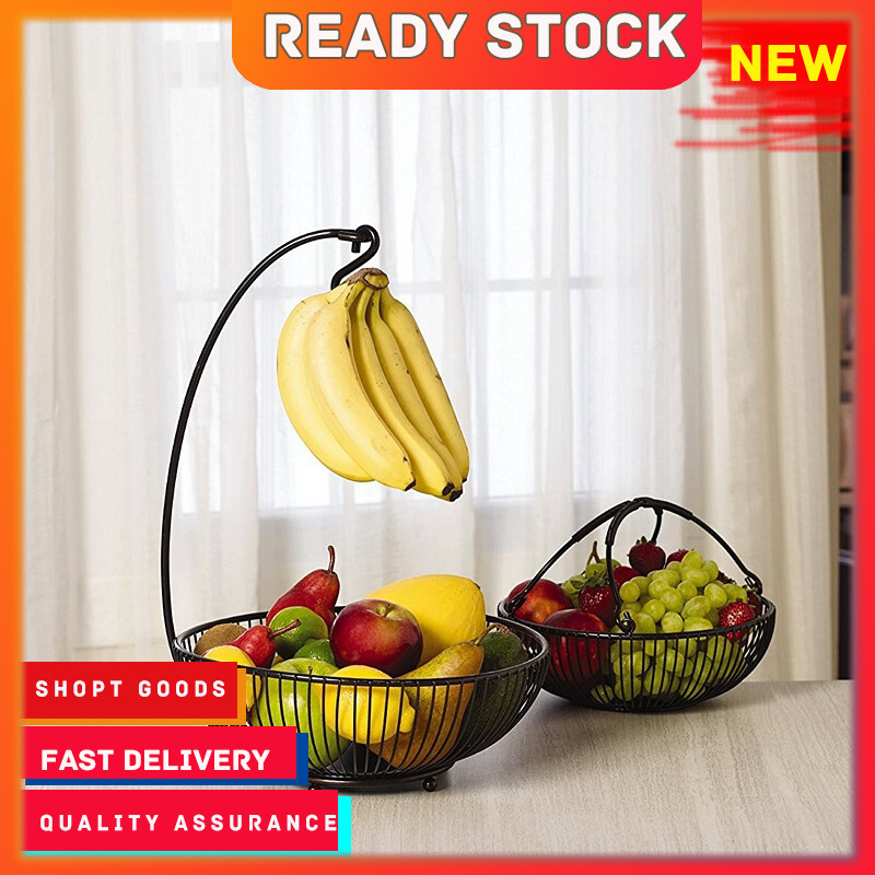 Gambar ?? Ready Stock ?? European style Living Room Fruit Plate Wrought Iron Home Double layer Fruit Plate Snack Dried Fruit Basket Kitchen Storage Basket