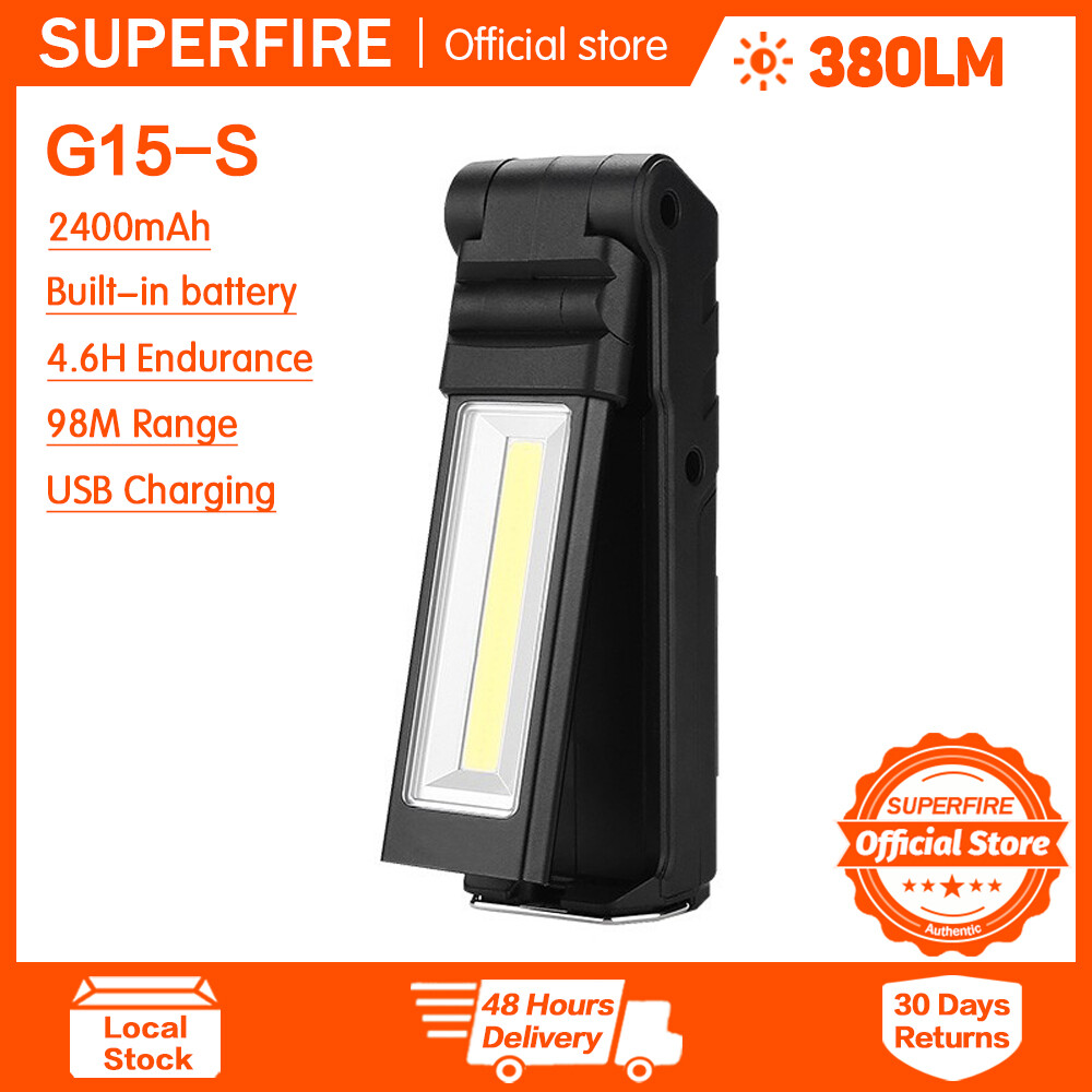 Superfire Đèn Pin G15/G15-S Xách Tay Ánh Sáng 360Lumens/380Lumens Đèn làm việc COB Cắm Trại Ngoài Trời sửa chữa xe USB ánh sáng lều Nguồn đèn kép Được Xây Dựng Trong 18650 Li-Ion Pin