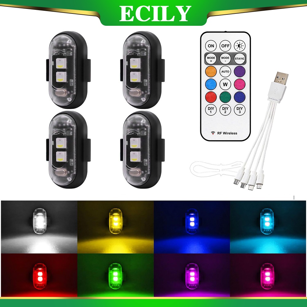 ECILY RGB Wireless Remote Control Light, Navigator Light, Motorcycle And Car Color Light, Universal Eight-color Flashing Warning Light, Car Motorcycle Decorative Light, Auto Parts 2/4/6PCS ราคา 120 บาท*ส่งฟรี