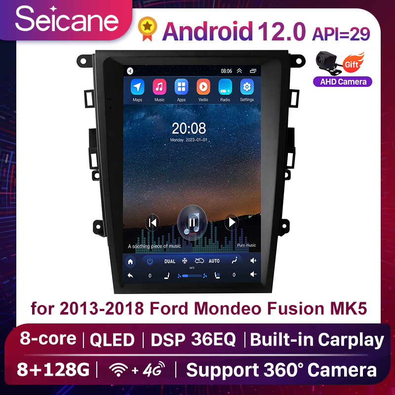 Seicane Tesla Style 12.1 inch QLED Touchscreen Android 12.0 Car Audio Multi-media Player for 2013 2014 2015 2016 2017 2018 Ford Mondeo Fusion MK5 Radio GPS Navigation System Bluetooth Phone USB SWC Support Carplay/Android Auto Waze ราคา 13,590 บาท*ส่งฟรี