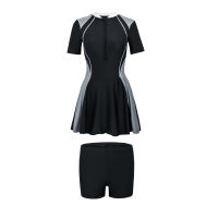 LYSEACIA M-5XL Women Modest Two Piece Swimsuits Separate Shorts Bathing Suit Plus Size Swimwear Padded Ladies Short Sleeve Beach Skirt Zipper Crew Neck Swimming Clothes