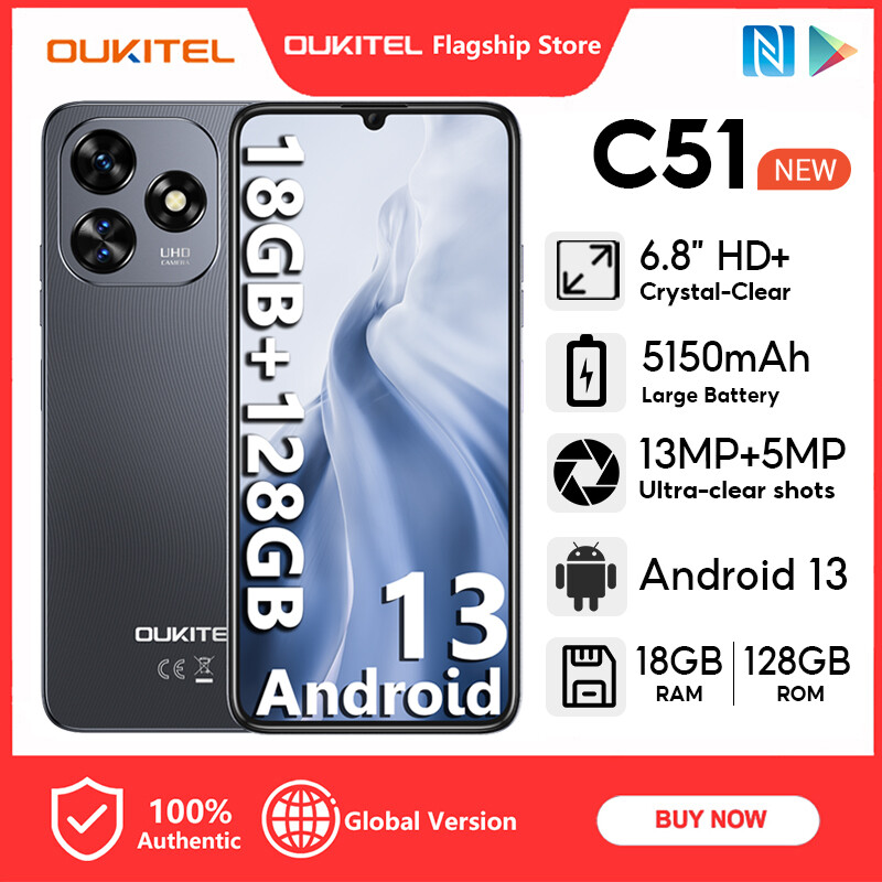 [[Local stock] Oukitel earphone C51 18GB + 128GB, 5150mAh battery 6.8 ultra-thin 9mm HD + 13MP display + 5MP Android 13 three card slots,OUKITEL C51 18GB+128GB 5150mAh Battery 9mm Ultra-Thin Mobile 6.8” HD+ Display 13MP+5MP Android 13 Three Card Slots Fin ราคา 2,940 บาท*ส่งฟรี