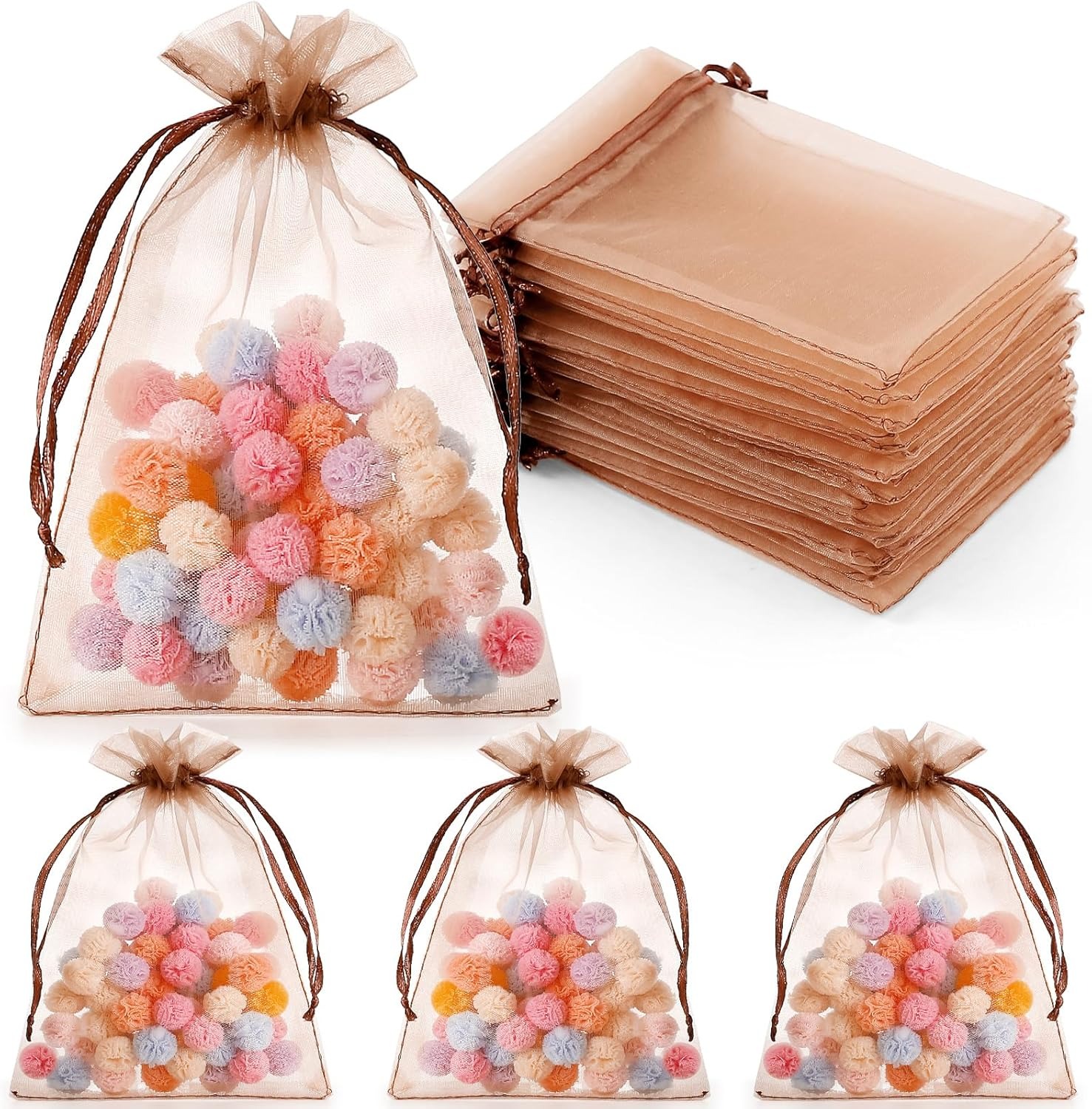 Brown Organza Gift Bags Mesh Bags Drawstring Gift Bags Jewelry Pouches for Candy Wedding Favors Christmas