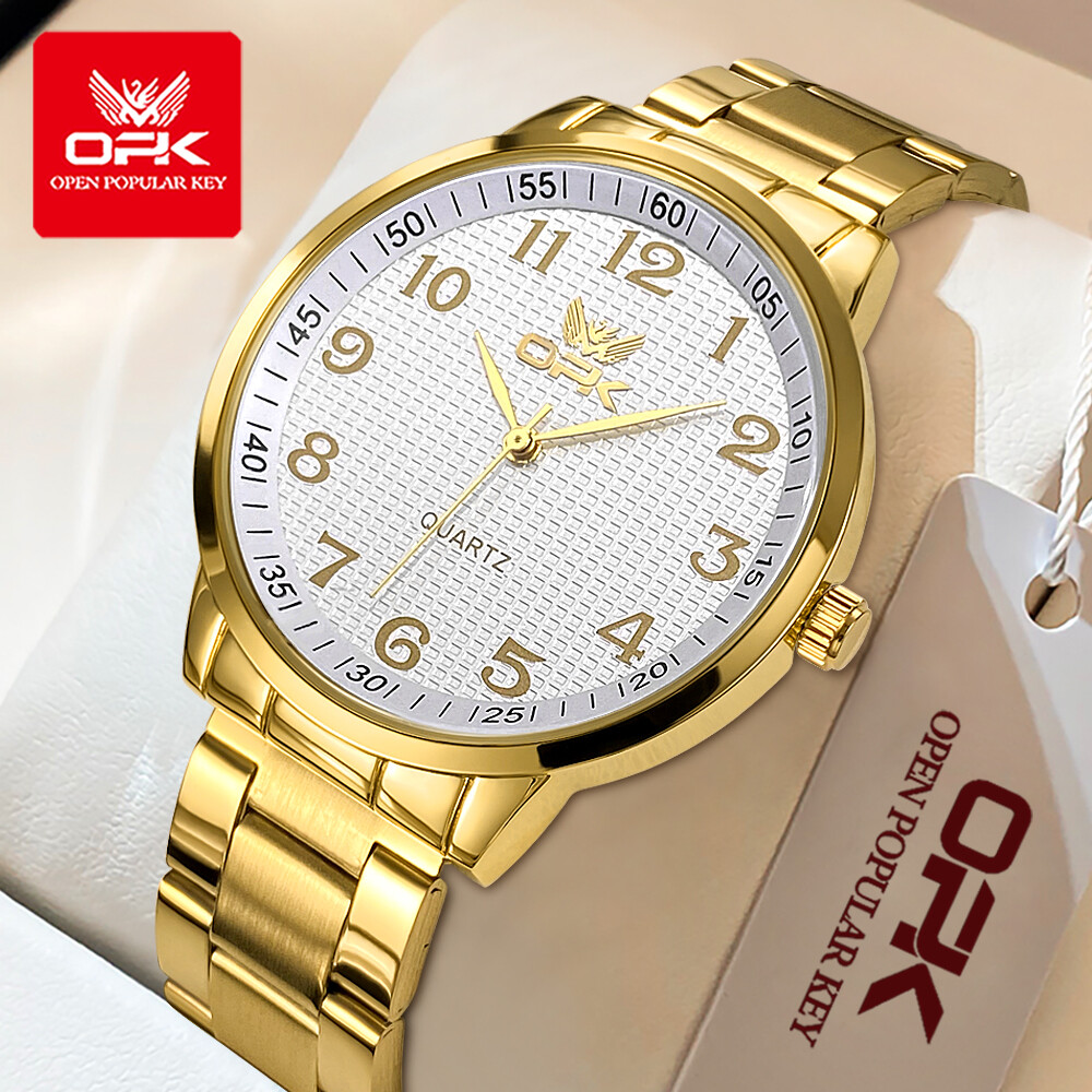 [Opk Watch for Men Business Style Fashion Genuine Waterproof 2026 High Quality Stainless Steel Gold Watch Strap Quartz Watch,OPK Watch For Mans Waterproof Fashion Business Style Original 2025 High Quality Stainless Steel Watch Band Gold Quartz Watch,] ราคา 258 บาท*ส่งฟรี