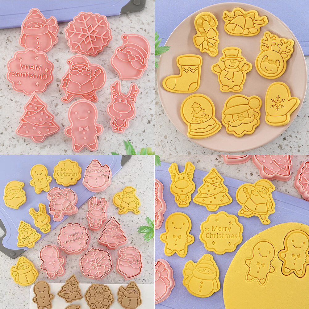 Gambar DIY Christmas Cartoon Biscuit Mould Cookie Cutter 3D Biscuits Mold ABS Plastic Baking Mould Cookie Decorating Tools 4PCS Cookie mold