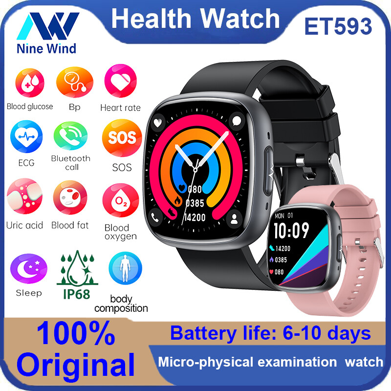 NineWind New ET593 smartwatch ECGPPG True Blood Oxygen, Blood Glucose, Uric Acid, Body Fat, Square Call Voice Assistant, Off Screen Display, Step Counting, Sports Watch ราคา 2,163 บาท*ส่งฟรี