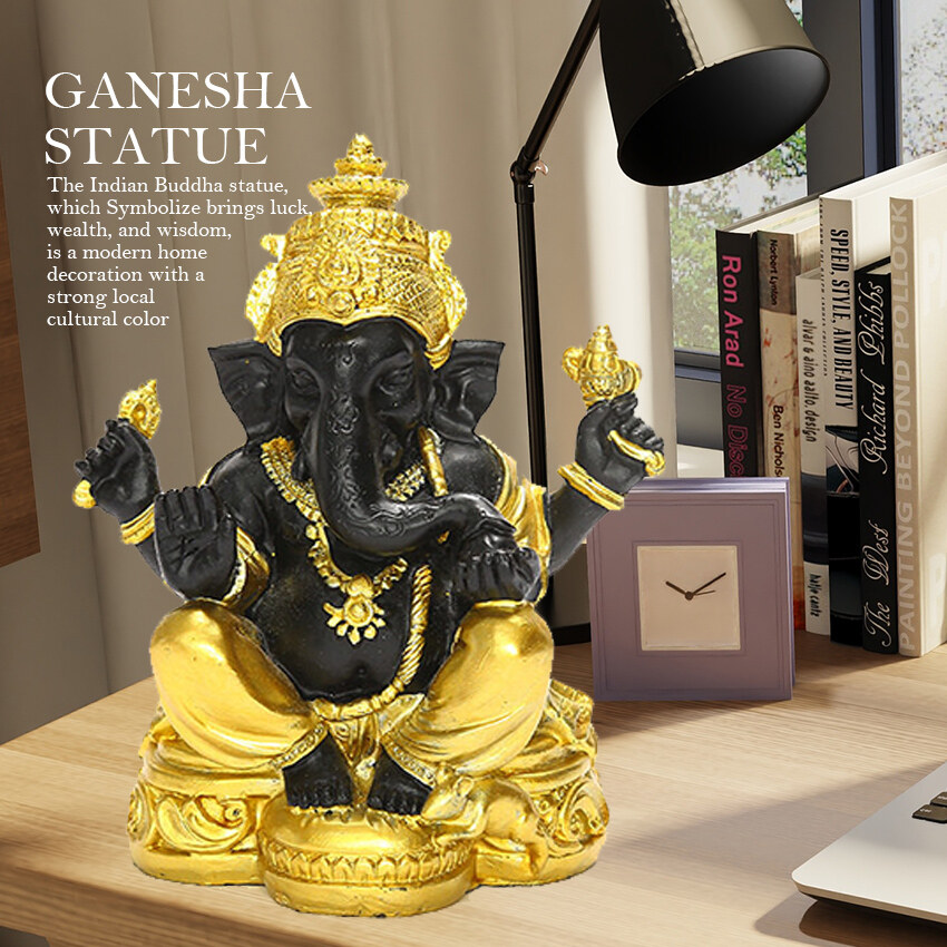 Tomor Life Tượng Chúa Ganesha Vàng Sáng Tạo Đồ Trang Trí Đồ Thủ Công Điêu Khắc Thần Voi Ấn Độ Bằng Nhựa Để Bàn