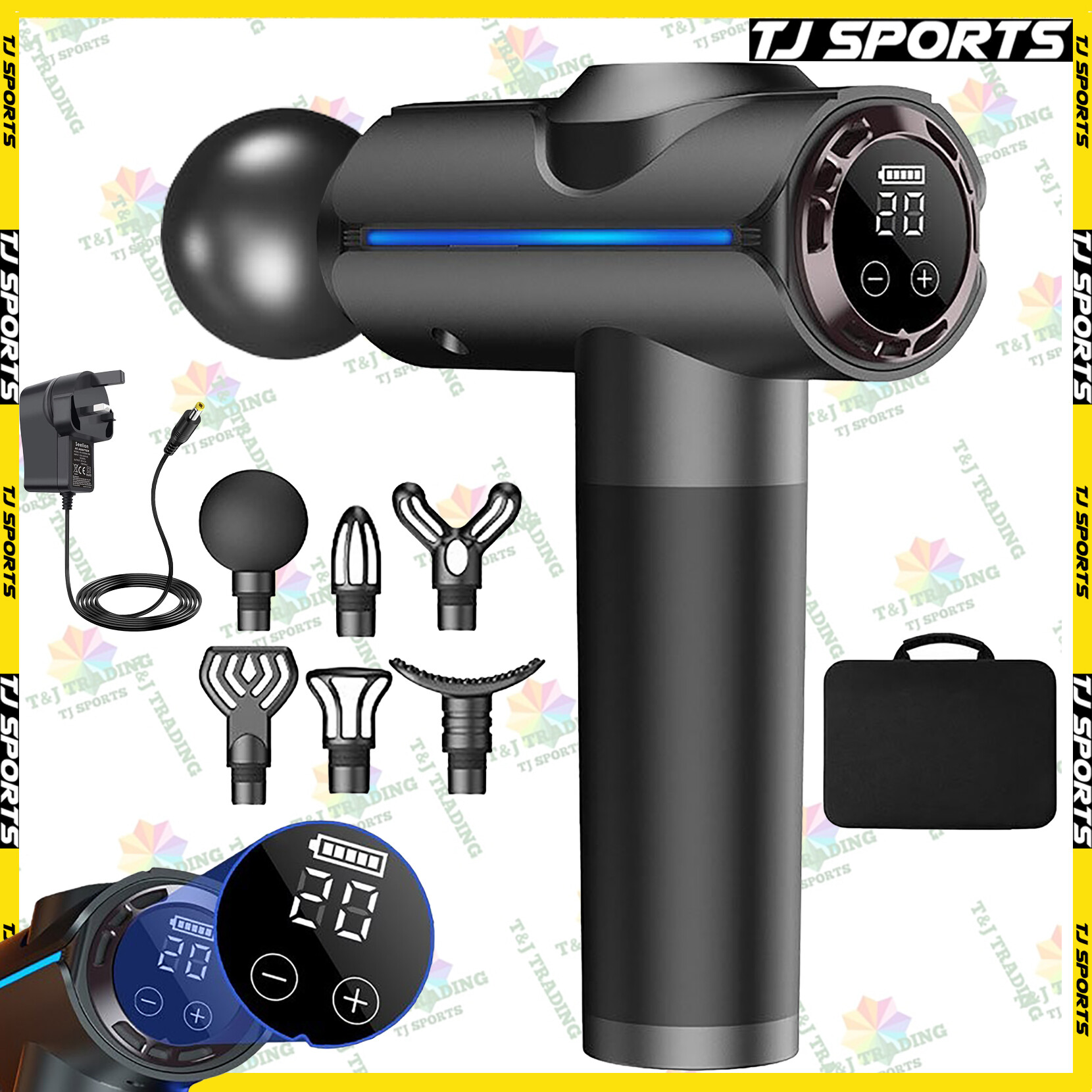 Gambar TJ SPORTS Electric Massage Gun LCD 20 Speed Deep Tissue Percussion Massager Fascial Muscle Release Relax Pain Relief Fascia Gun