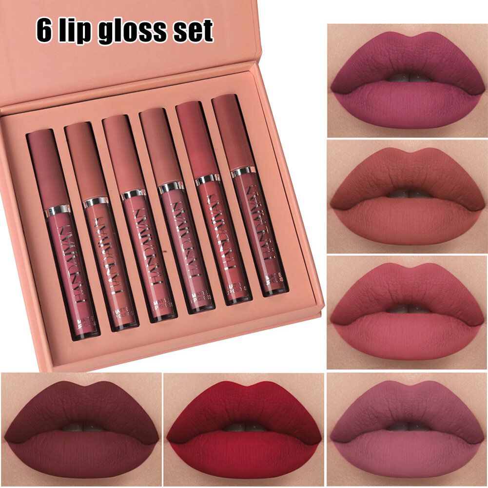 Gambar HANDAIYAN 6pcs Women Matte Liquid Lipstick Set Waterproof Matte Lip Gloss Set Long Lasting Lip Stick