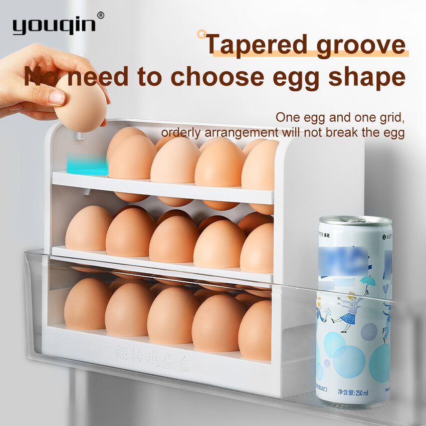 Youqin giá đựng trứng loại lật hộp sắp xếp tủ lạnh hộp đựng trứng sáng tạo hộp đựng trứng thiết thực phụ kiện nhà bếp giá trưng bày trứng hộp đựng trứng hộp sắp xếp tủ lạnh giá đựng trứng 3 tầng