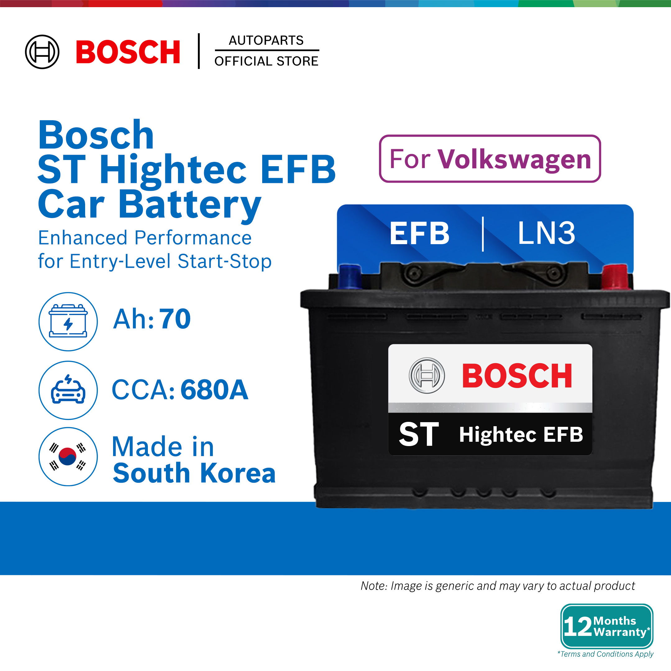 Bosch ST Hightec AGM LN3 / DIN70 Battery (12-month Warranty) 12V 